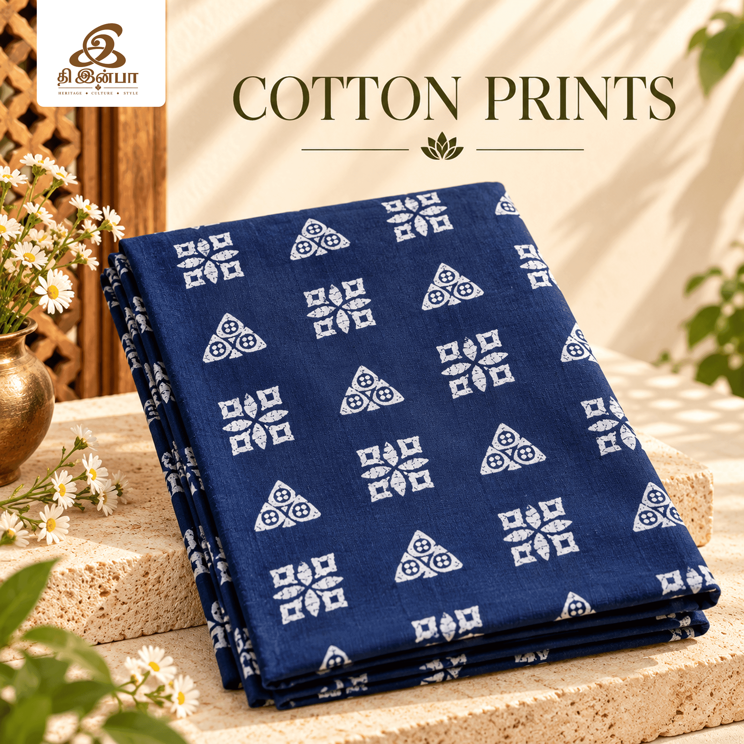 Navy Blue Floral Cotton Fabric