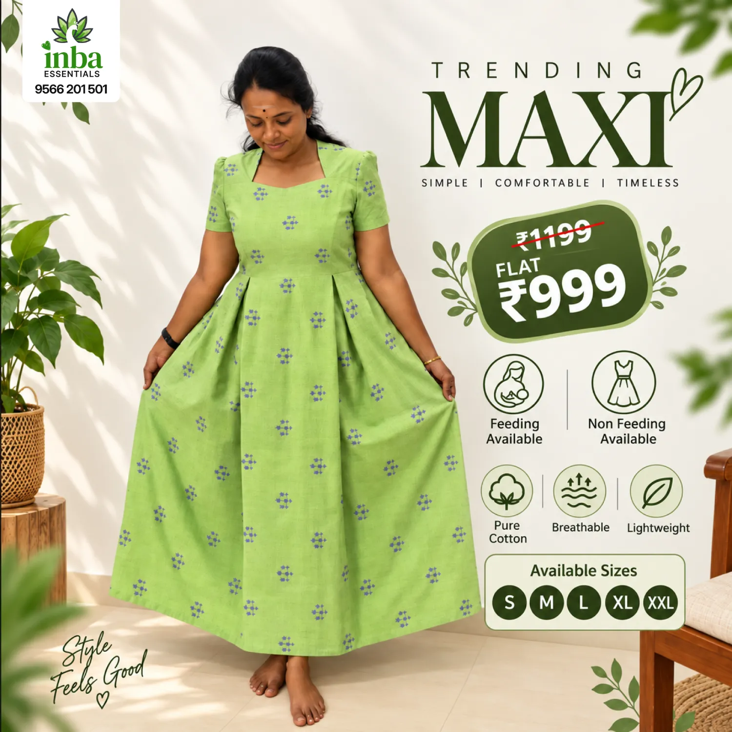 Stitched Lime Green Printed Maxi | Includes Lining