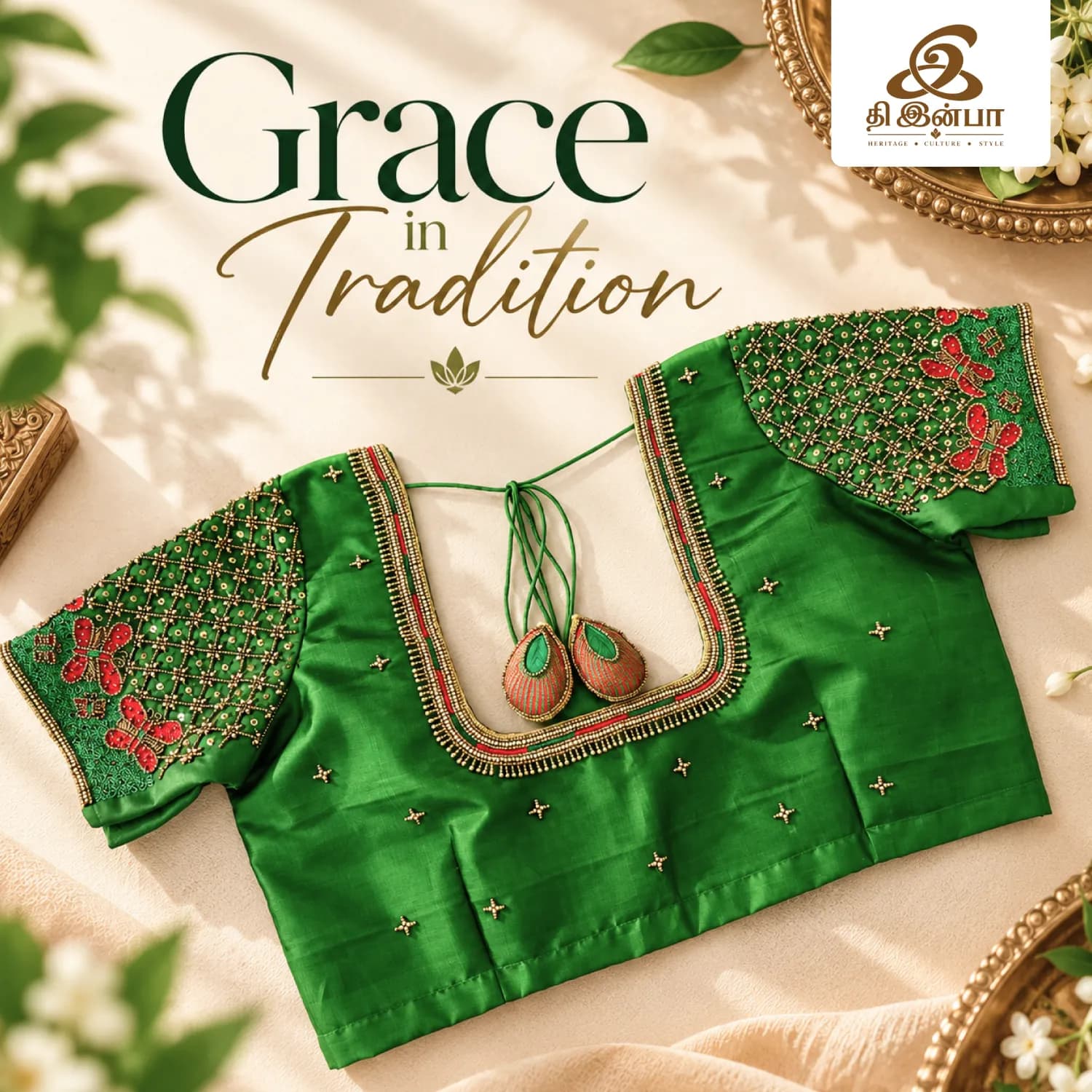 Emerald Green Traditional Embroidery Blouse