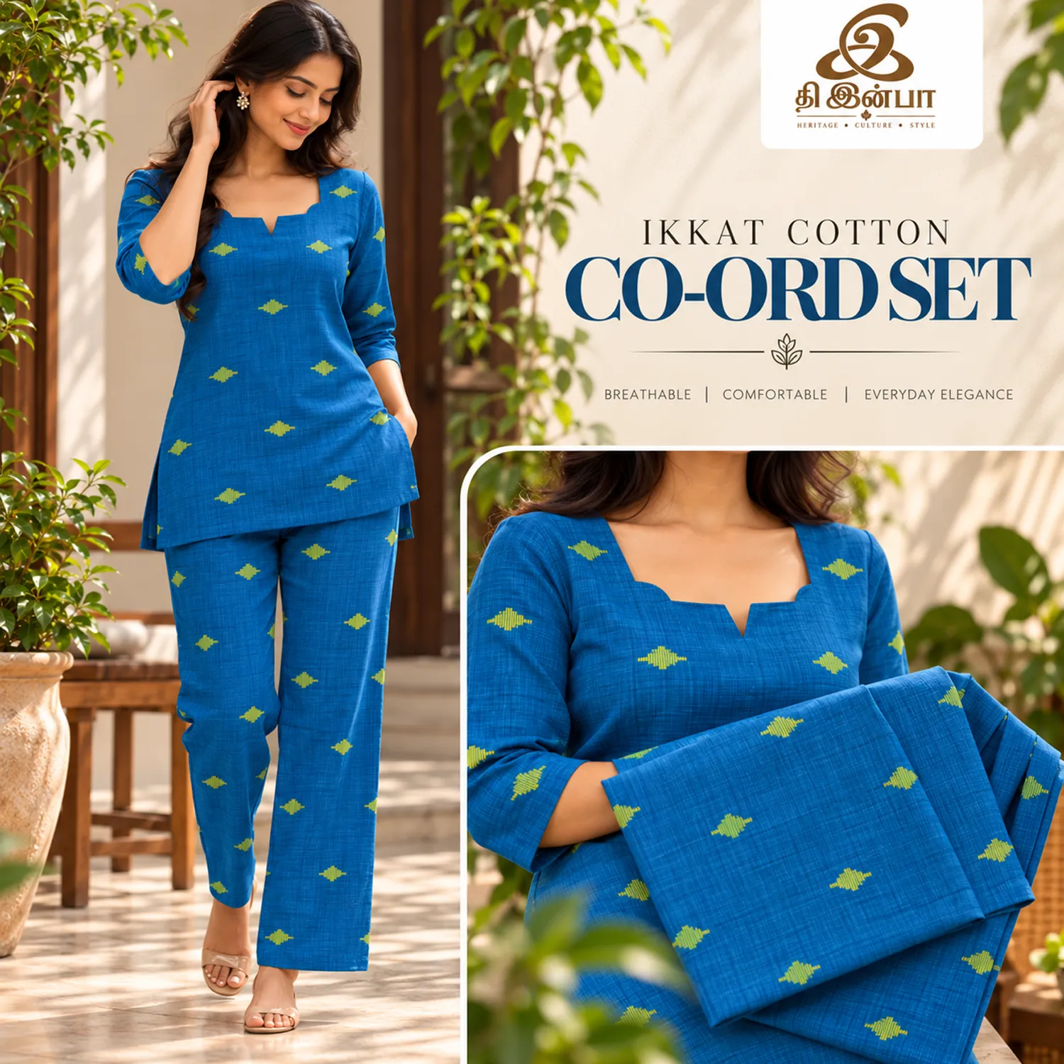 Royal Blue Ikkat Cotton Co-Ord Set
