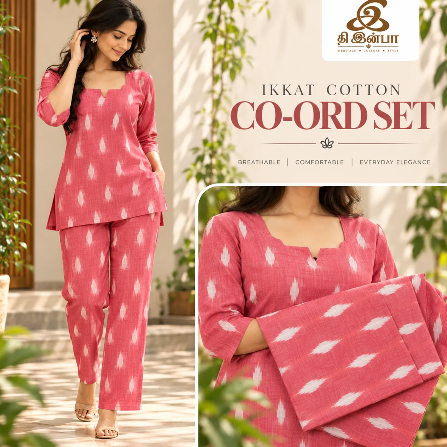 Pink Ikkat Cotton Co-Ord Set