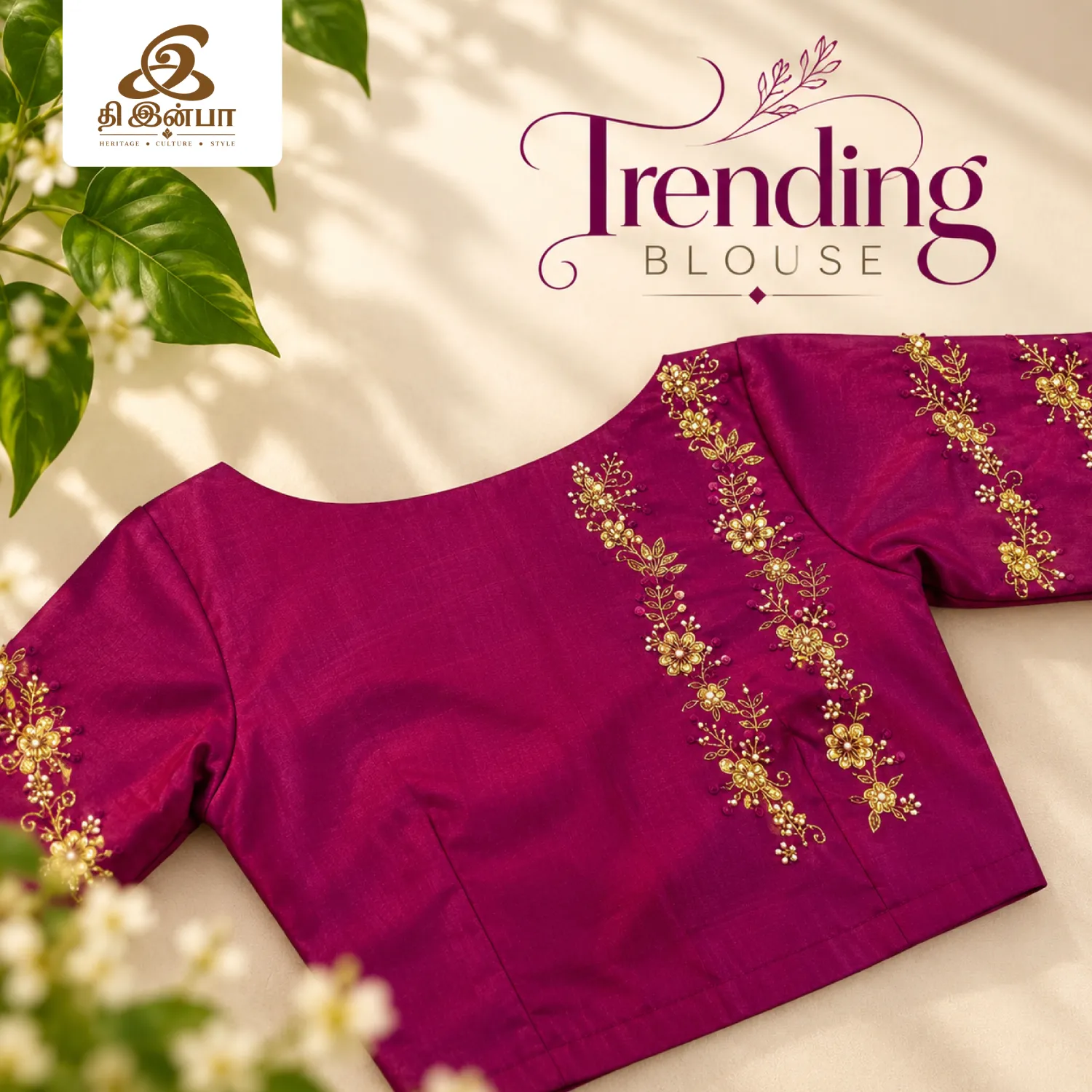 Magenta Floral-Embroidery Blouse