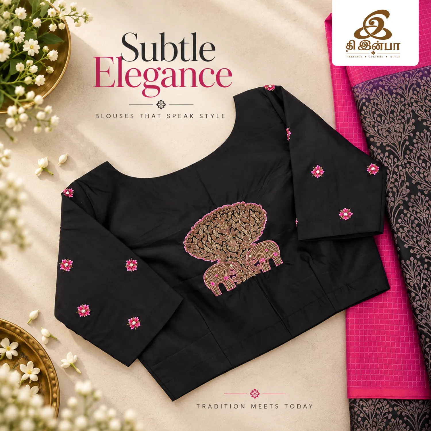 Black & Pink Embroidery Blouse