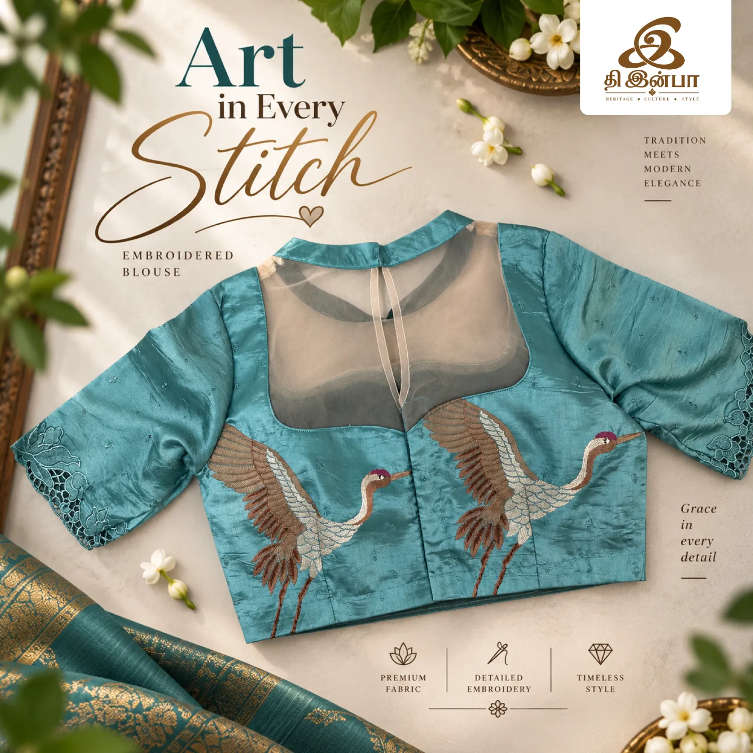 Aqua Blue Art-Embroidery Blouse