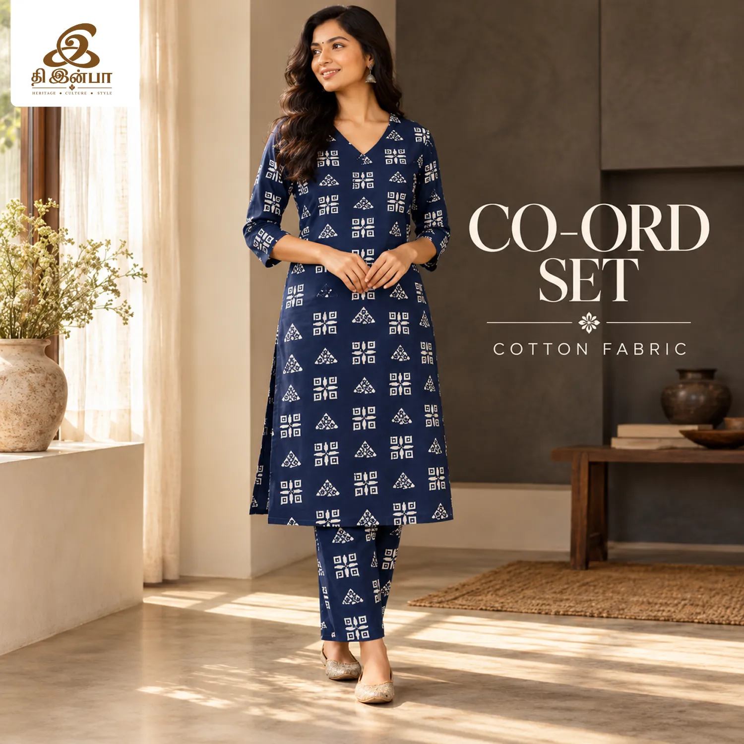 Deep Blue Floral Cotton Co-Ord Set