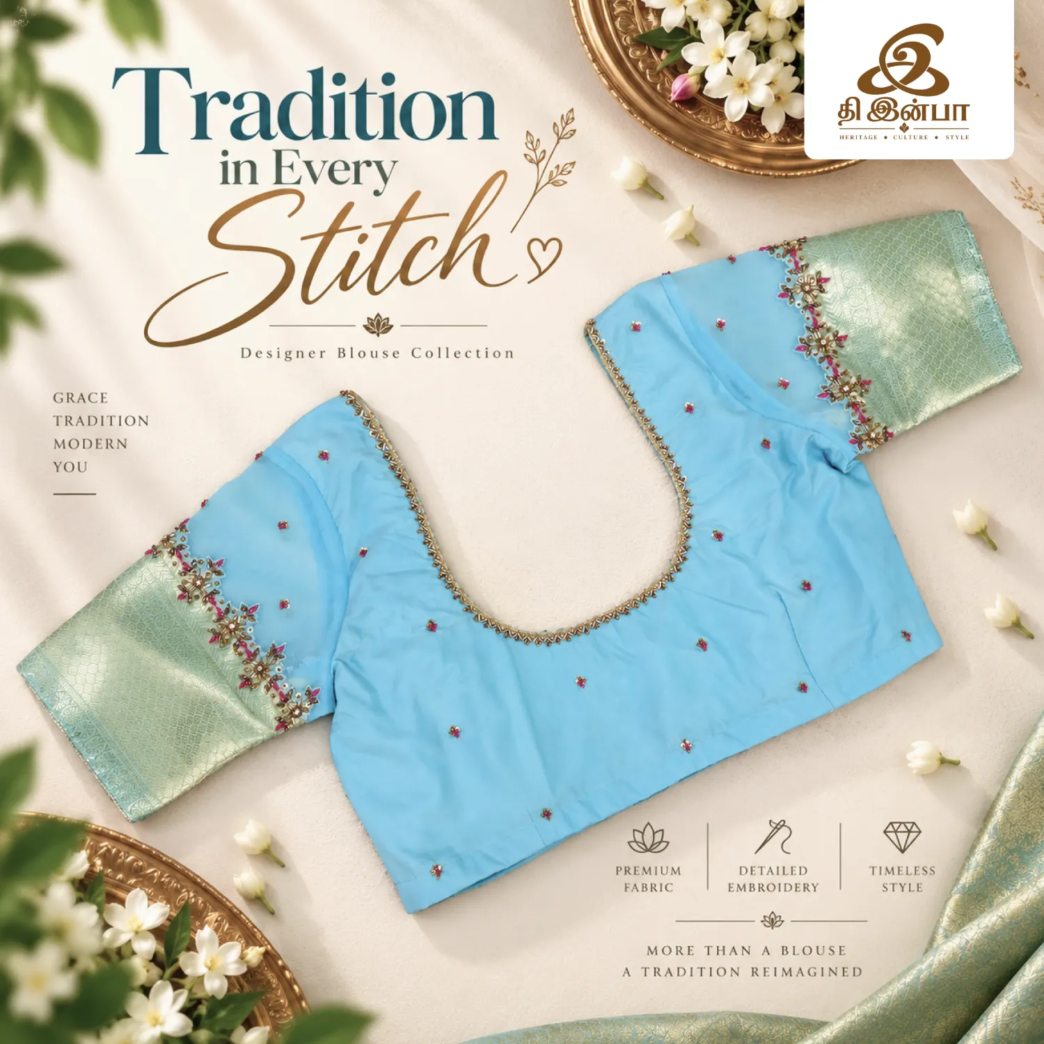 Sky Blue Embroidery Blouse