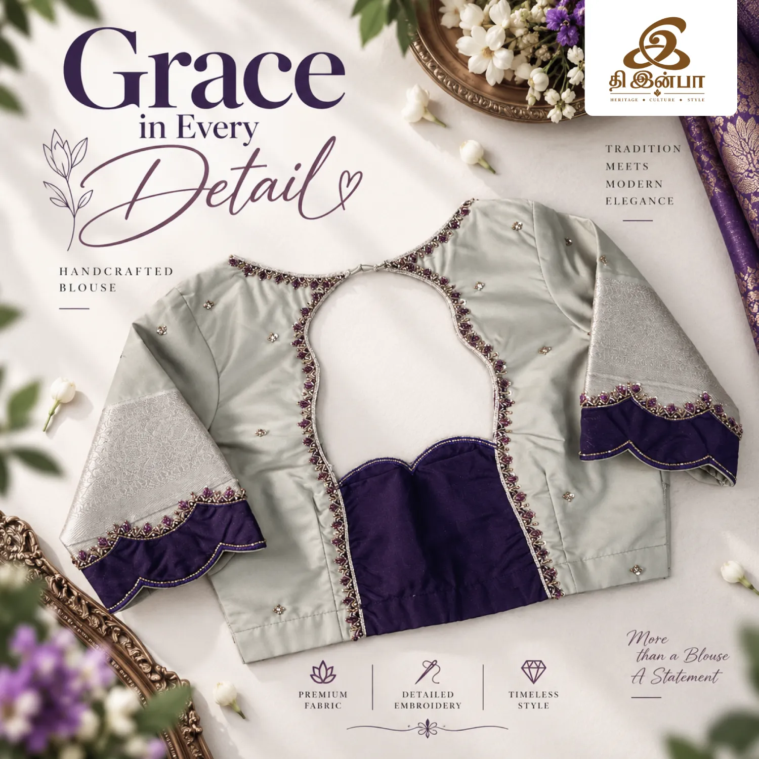 Grey & Plum Embroidery Blouse
