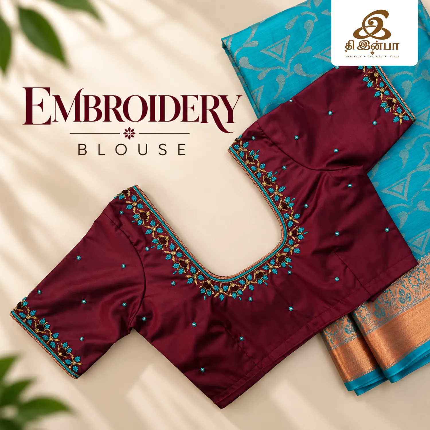 Wine & Teal Embroidery Blouse