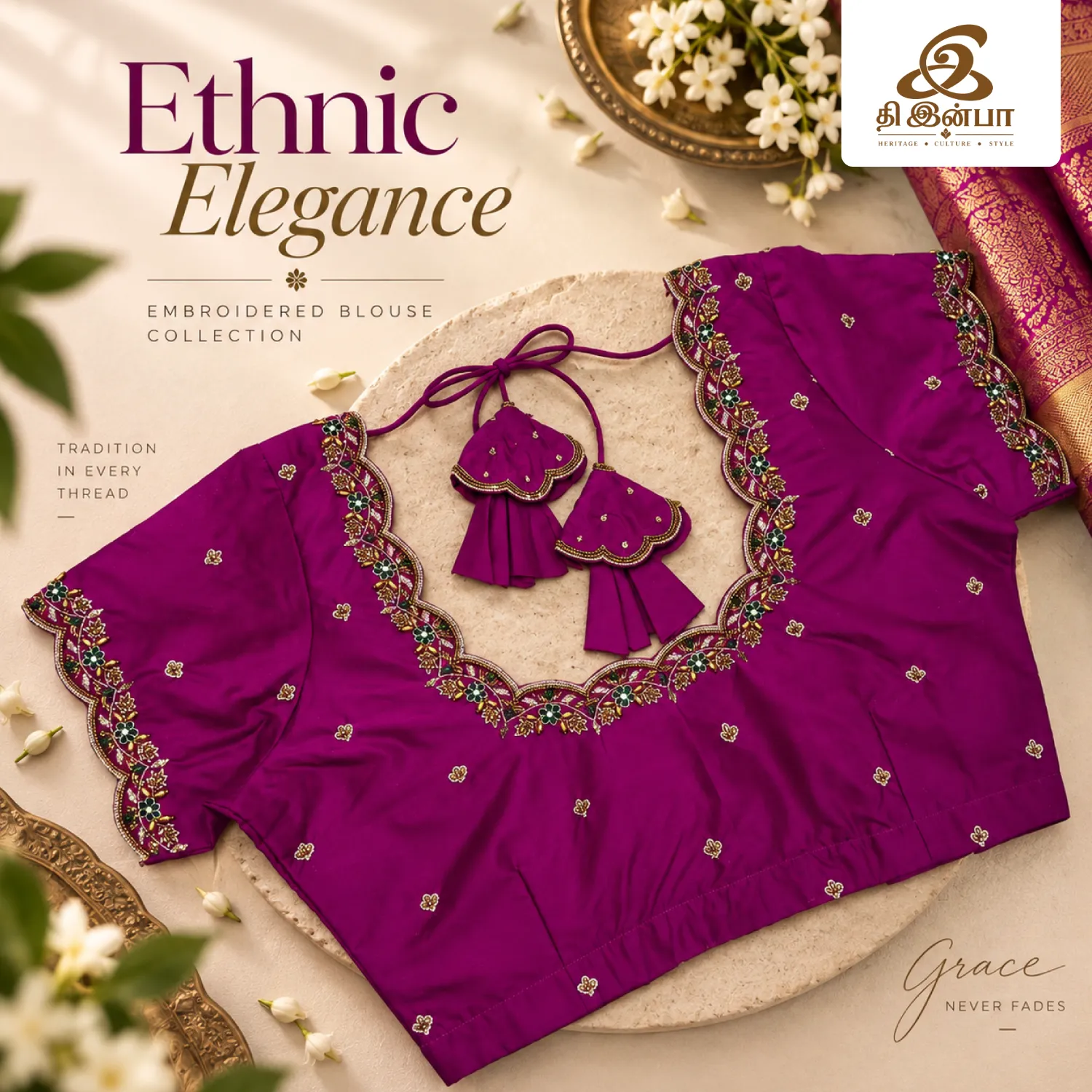 Magenta Ethnic Embroidery Blouse