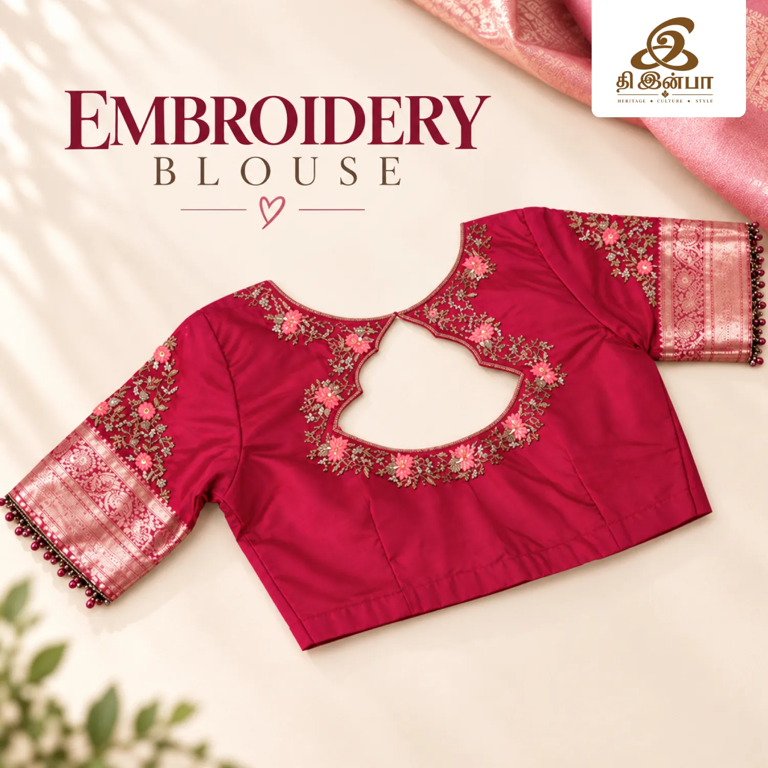 Red Floral Embroidery Blouse
