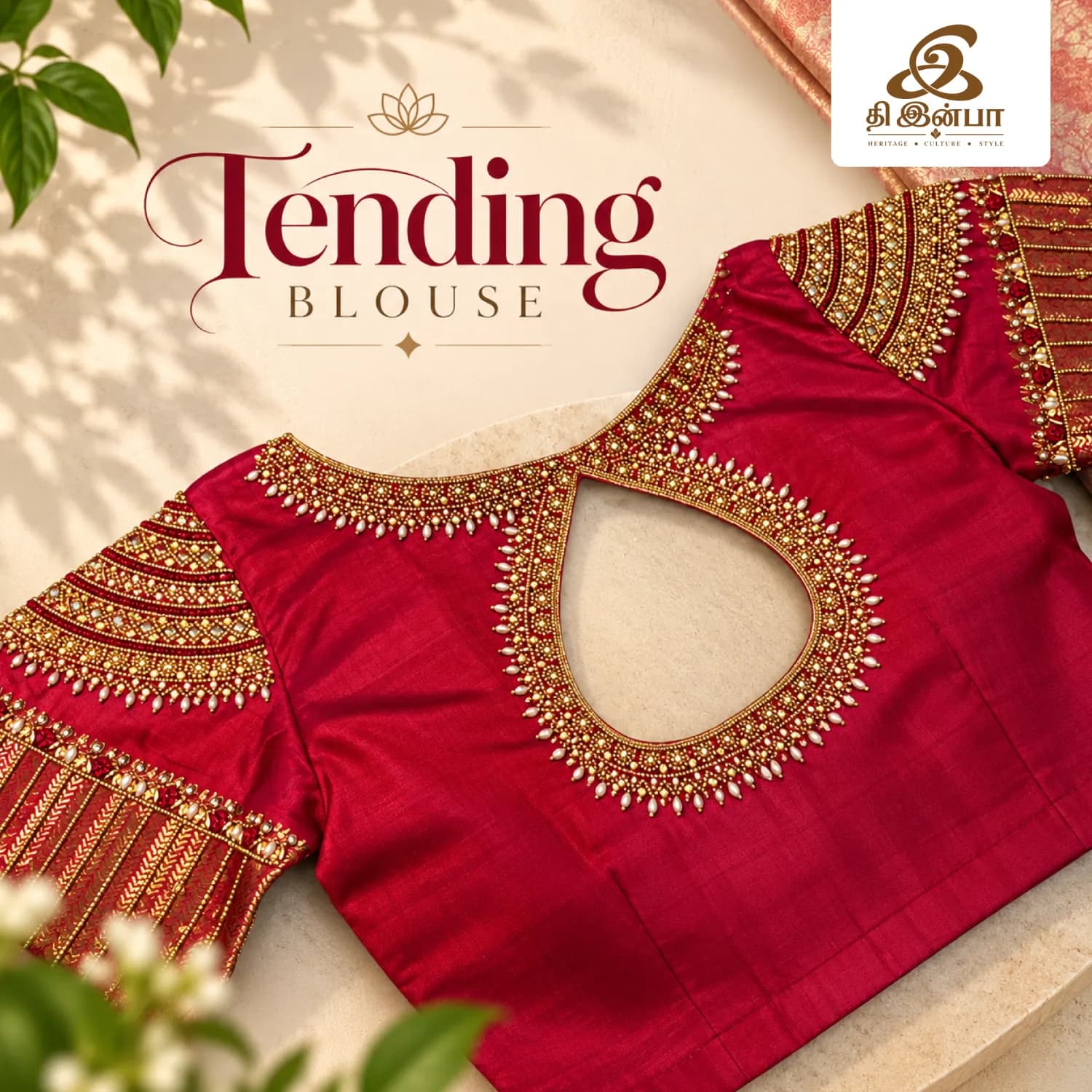 Red Gold-Embroidery Statement Blouse