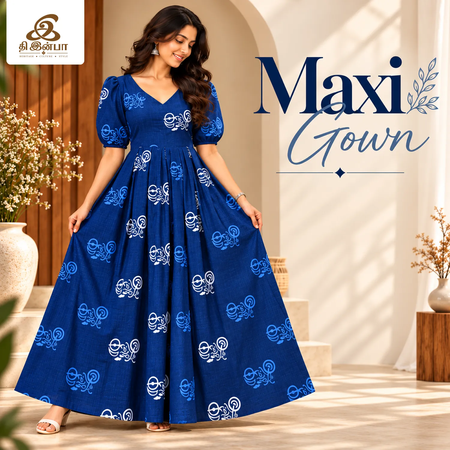 Royal Blue Floral Maxi Gown