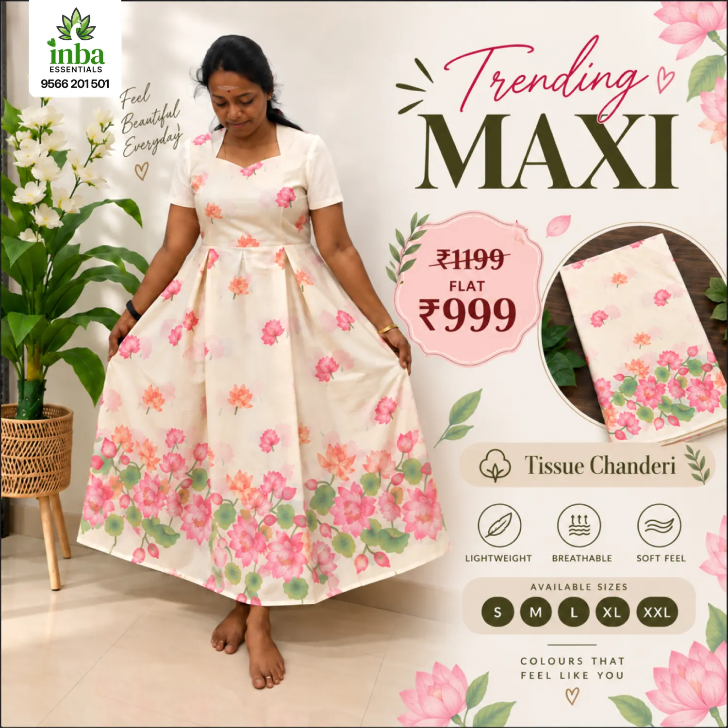 Stitched Floral Cotton Maxi | Includes Lining