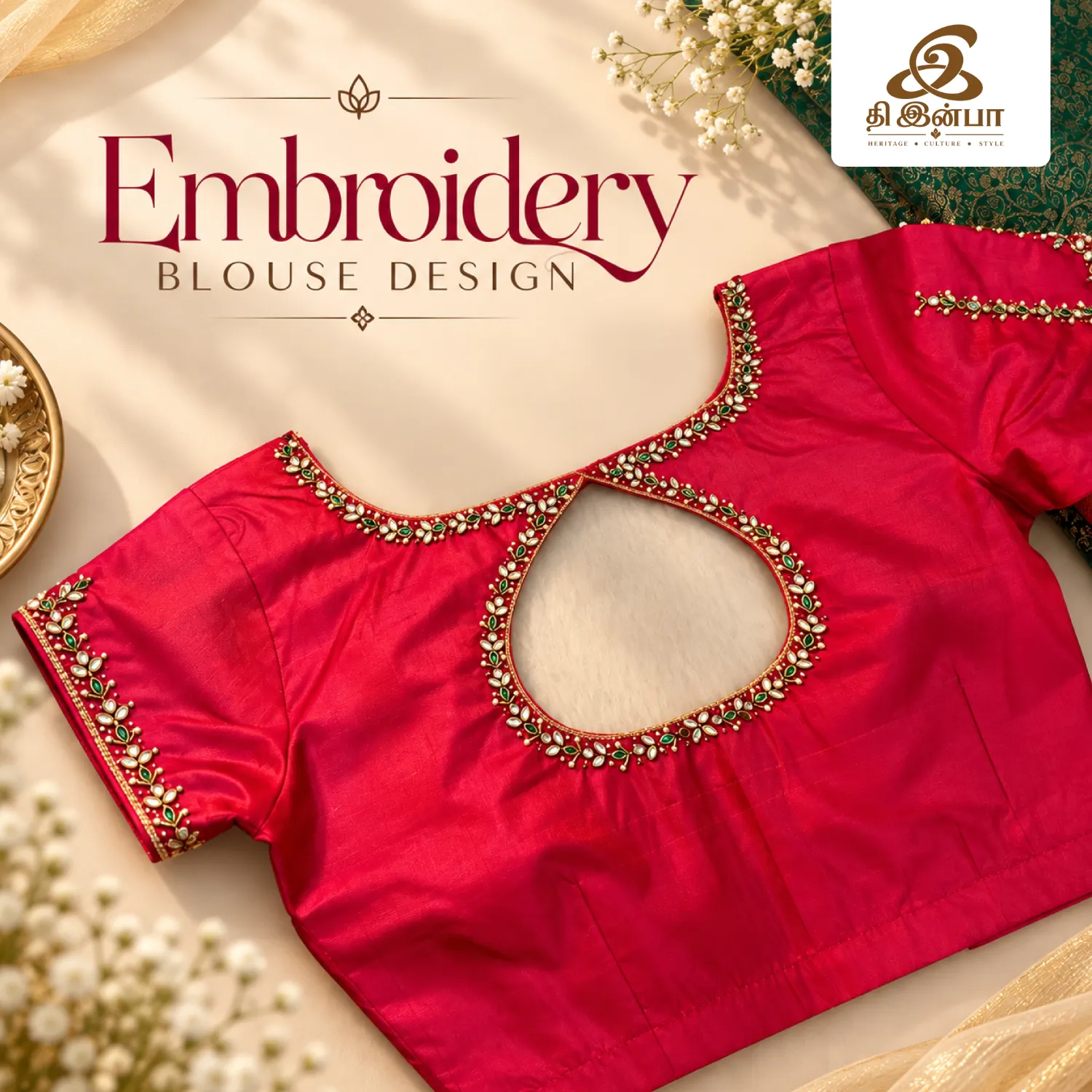 Red Gold-Embroidery Blouse
