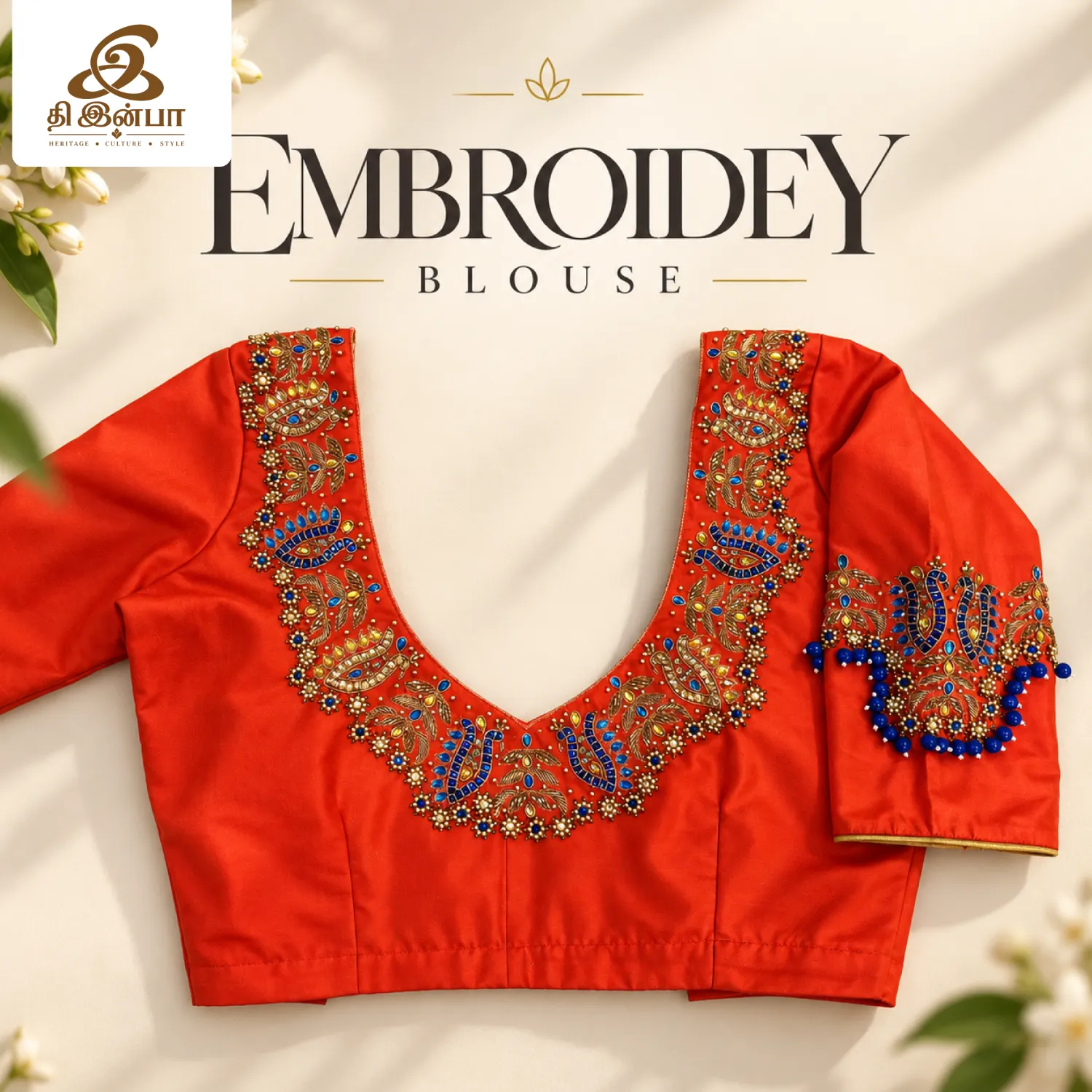 Orange Floral Embroidery Blouse