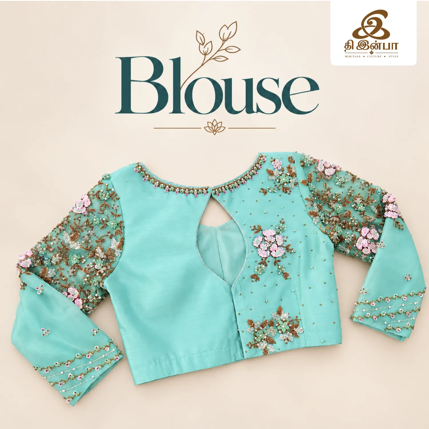 Turquoise Floral Embroidery Blouse
